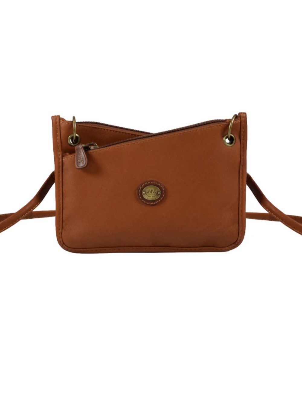 Land vintage leather crossbody shoulder bag in a camel color